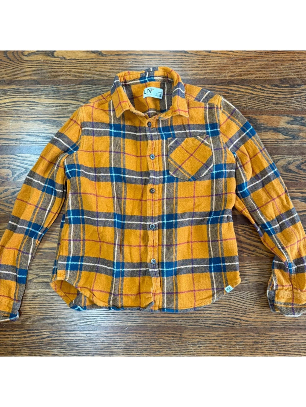 LIV Outdoor Boys Plaid Long Sleeve Orange Flannel 100% Cotton Size 10/12